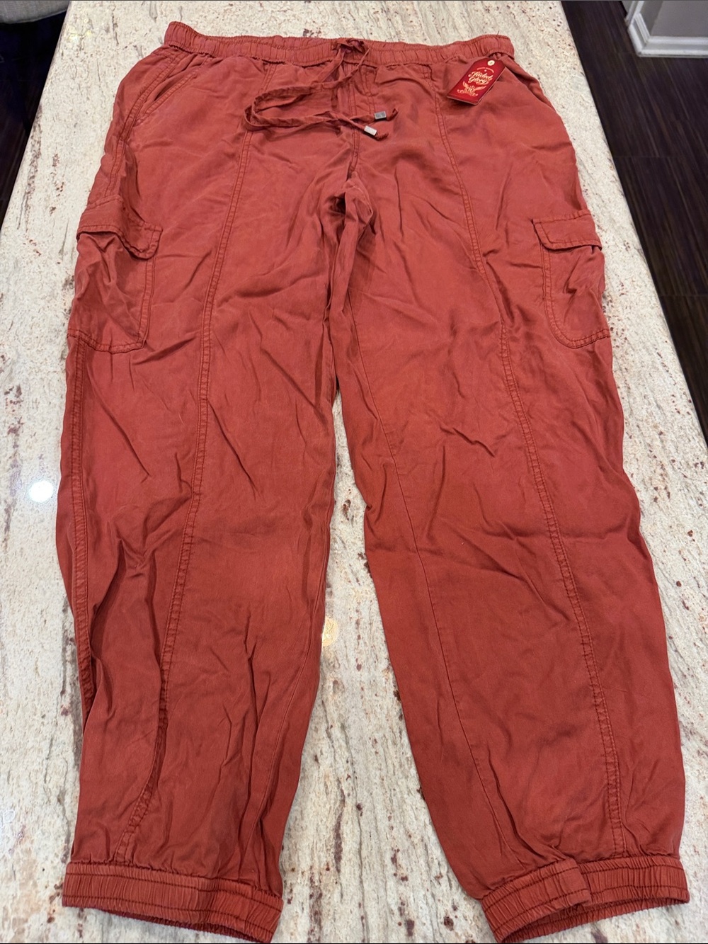 Women’s  Rust Cargo Jogger Pants - Drawstring Waist